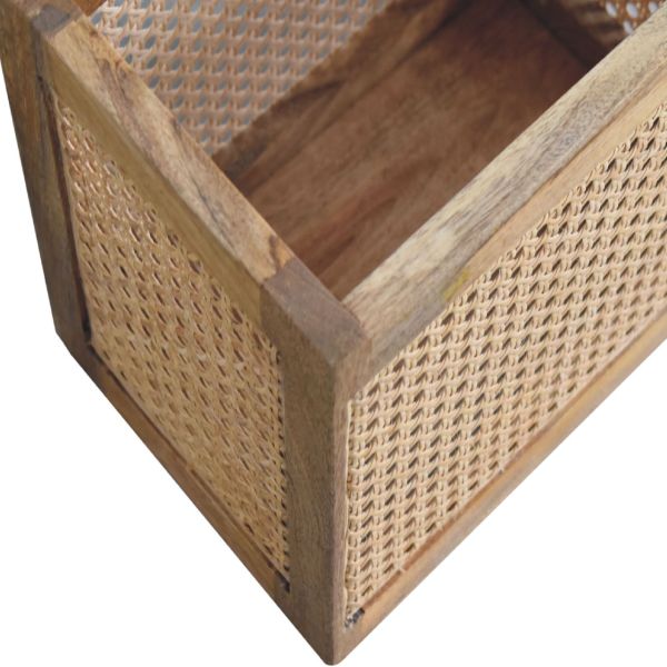 Solid Mango Wood Oak Finished Rattan Larissa Storage Box - Image 5