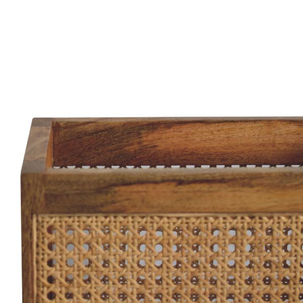 Solid Mango Wood Oak Finished Rattan Larissa Storage Box - Image 6