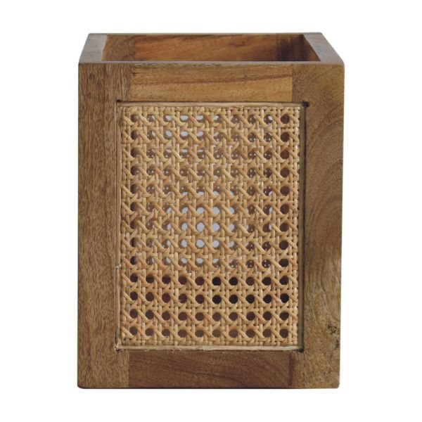 Solid Mango Wood Oak Finished Rattan Larissa Storage Box - Image 8