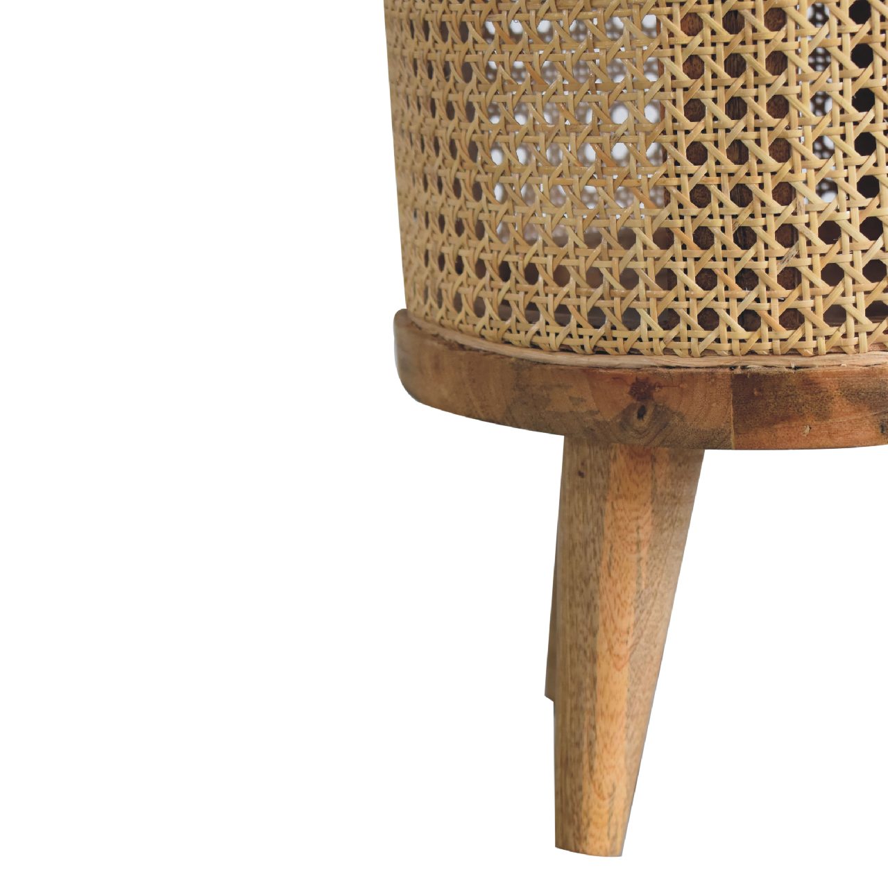 Solid Mango Wood Natural Finished Rattan Larissa Footstool with Boucle Seat - Image 6