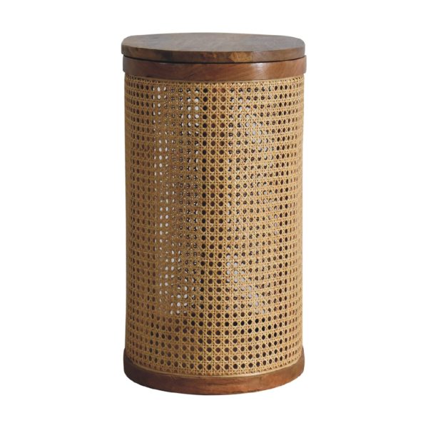 Solid Mango Wood Oak Finished Rattan Larissa Lid-up Storage Stool - Image 10