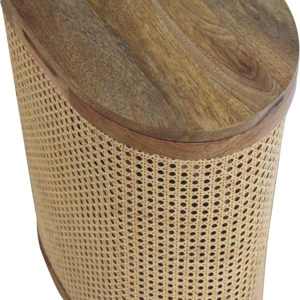 Solid Mango Wood Oak Finished Rattan Larissa Lid-up Storage Stool - Image 4