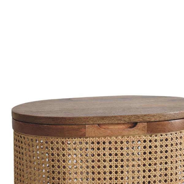 Solid Mango Wood Oak Finished Rattan Larissa Lid-up Storage Stool - Image 5