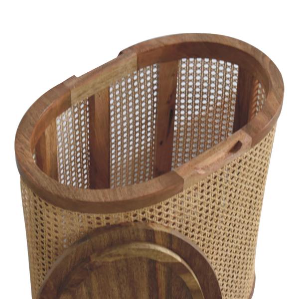 Solid Mango Wood Oak Finished Rattan Larissa Lid-up Storage Stool - Image 7
