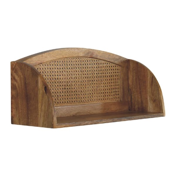 Solid Mango Wood Oak & Rattan Finished Larissa Open Wall Mounted Shelf - Image 8