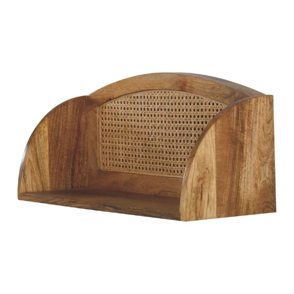 Solid Mango Wood Oak & Rattan Finished Larissa Open Wall Mounted Shelf - Image 9