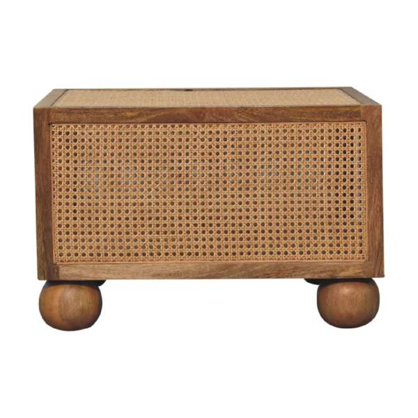Solid Mango Wood Oak Finished Larissa Rattan Small Coffee Table with Ball Feet - Image 6