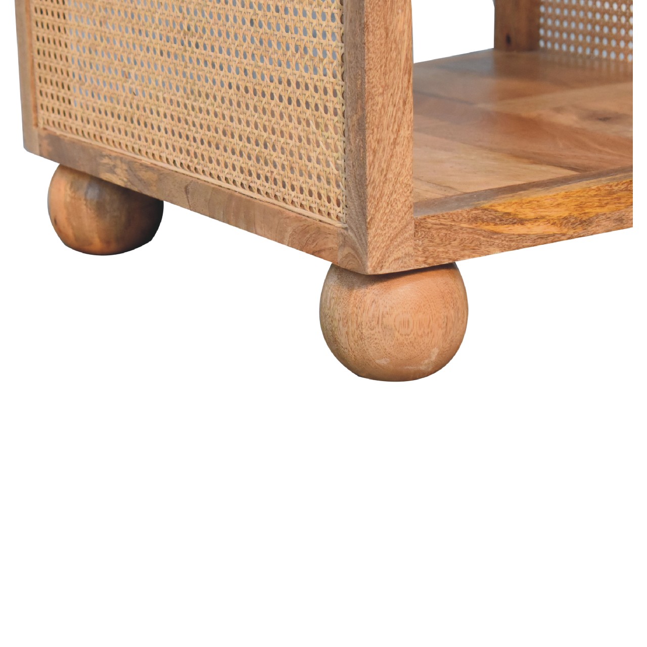Solid Mango Wood Oak Finished Larissa Rattan Small Coffee Table with Ball Feet - Image 8