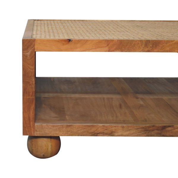 Solid Mango Wood Oak & Rattan Finished Larissa Large Coffee Table - Image 4