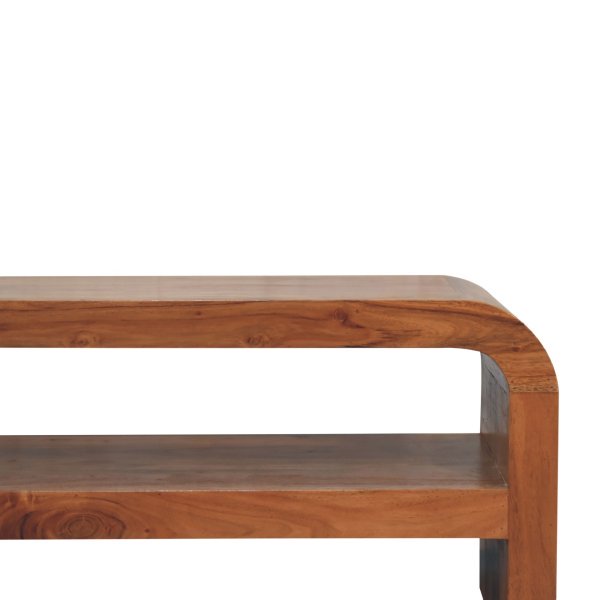 Solid Mango Wood Acacia Honey Caramel Darcy Media Unit with Shelf - Image 4