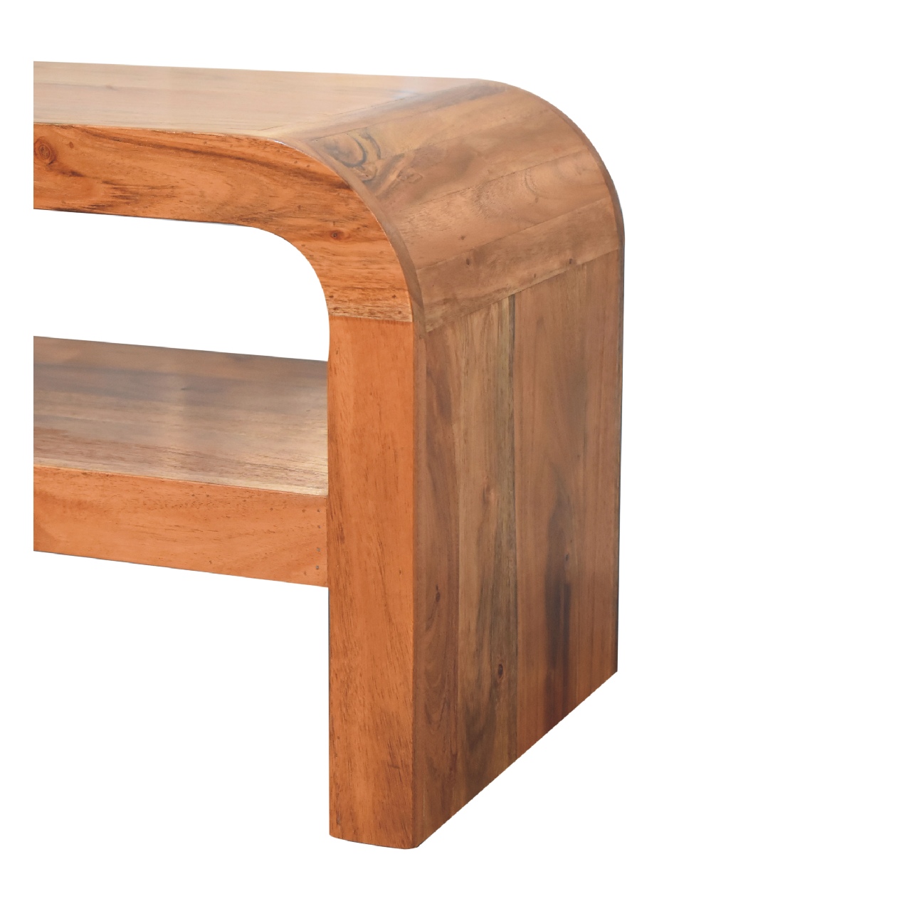 Solid Mango Wood Acacia Honey Caramel Darcy Media Unit with Shelf - Image 5