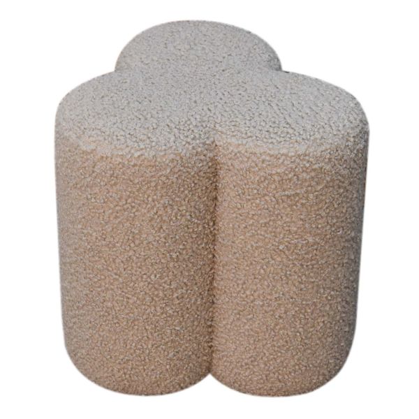 Solid Mango Wood Brown Boucle Clover Footstool - Image 4