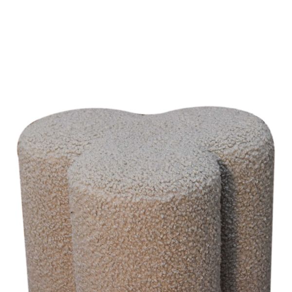 Solid Mango Wood Brown Boucle Clover Footstool - Image 5