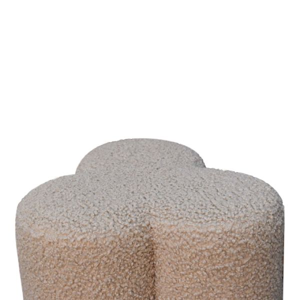 Solid Mango Wood Brown Boucle Clover Footstool - Image 6
