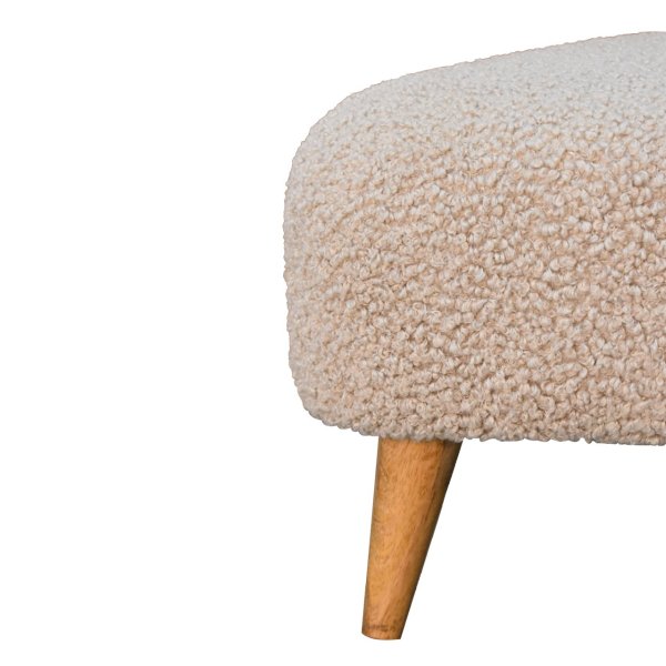 Solid Mango Wood Oak Finished Cream Boucle Upholstered Triangle Footstool - Image 3