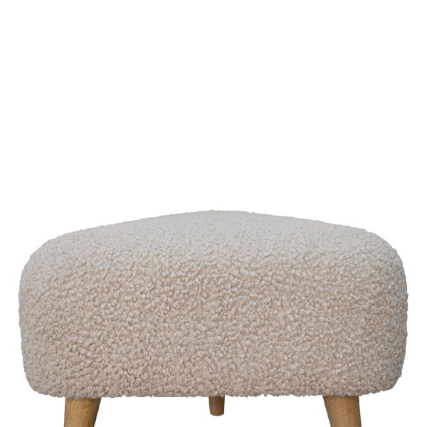 Solid Mango Wood Oak Finished Cream Boucle Upholstered Triangle Footstool - Image 6