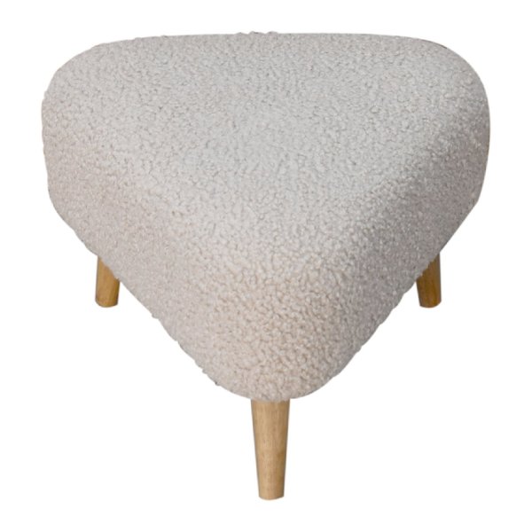 Solid Mango Wood Oak Finished Cream Boucle Upholstered Triangle Footstool - Image 8