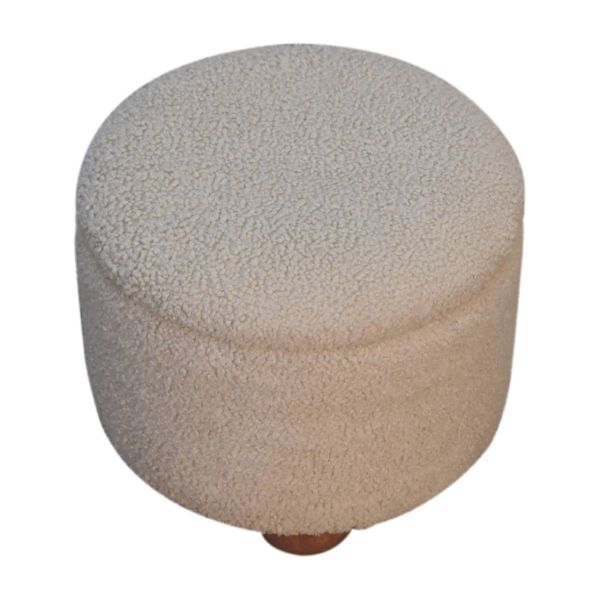 Solid Mango Wood Cream Boucle Upholstered Storage Footstool - Image 3