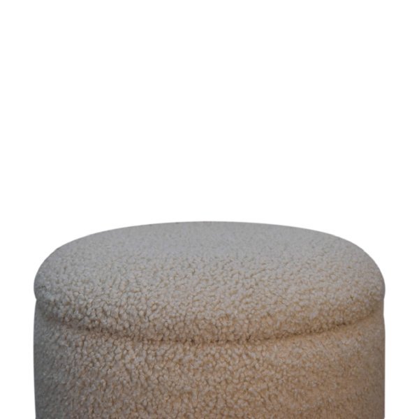 Solid Mango Wood Cream Boucle Upholstered Storage Footstool - Image 6