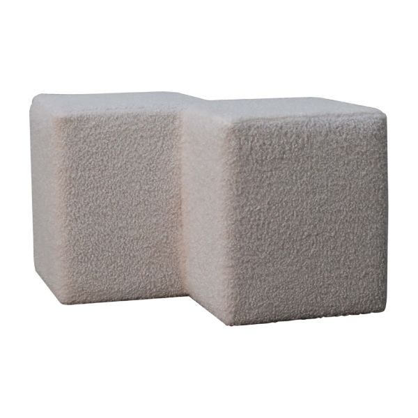 Solid Mango Wood White Boucle Twin Footstool - Image 3