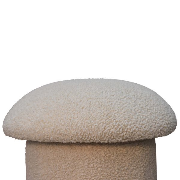 Solid Mango Wood Cream Boucle Mushroom Footstool - Image 4