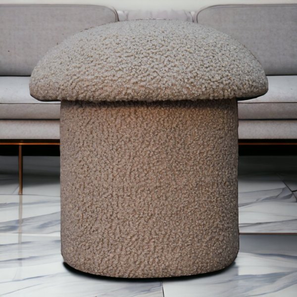 Solid Mango Wood Brown Boucle Mushroom Footstool