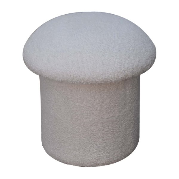 Solid Mango Wood White Boucle Mushroom Footstool - Image 2
