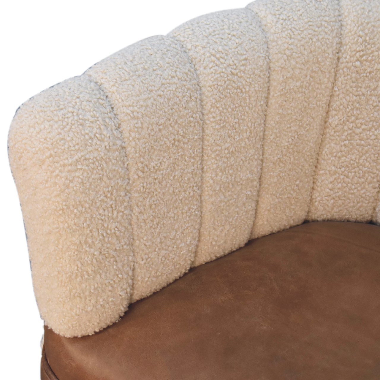 Solid Mango Wood Boucle Cream & Leather Armchair - Image 5