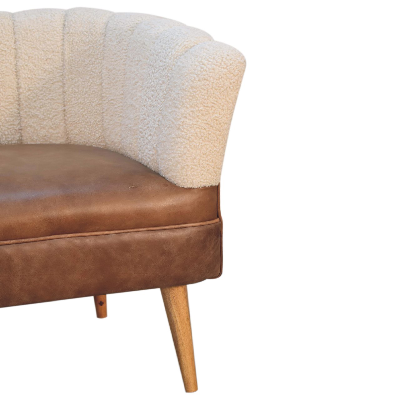 Solid Mango Wood Boucle Cream & Leather Armchair - Image 6