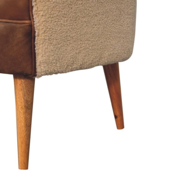 Solid Mango Wood Boucle Cream & Leather Armchair - Image 7