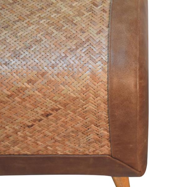 Solid Mango Wood Oak Sea Grass & Leather Stool - Image 4
