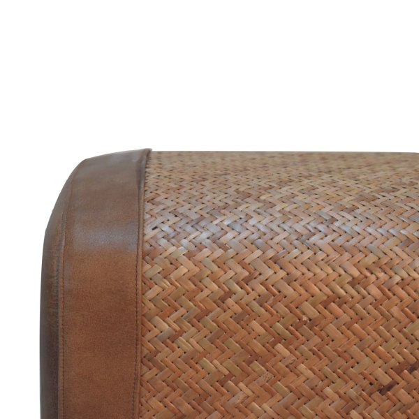 Solid Mango Wood Oak Sea Grass & Leather Stool - Image 6