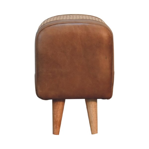 Solid Mango Wood Oak Sea Grass & Leather Stool - Image 9