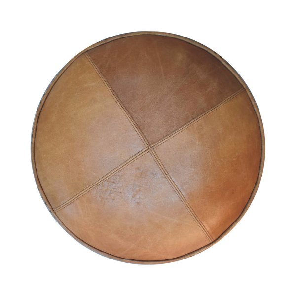 Solid Mango Wood Oak, Durrie & Leather Finish with Brass Studs Stool - Image 5