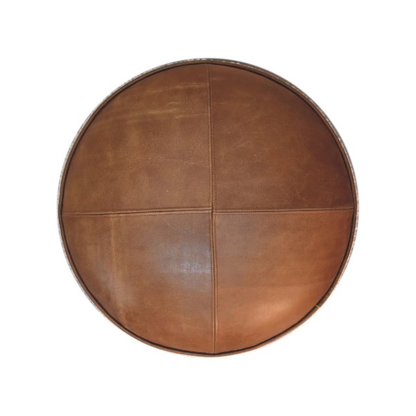 Solid Mango Wood Cream Boucle & Leather Upholstered Footstool - Image 8