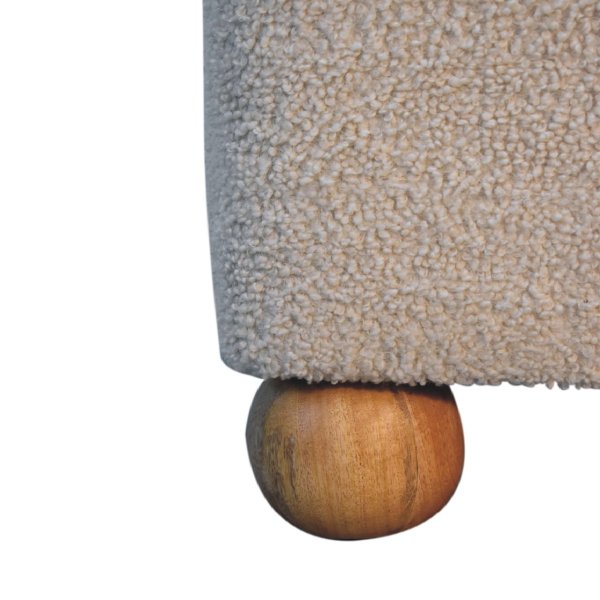 Solid Mango Wood Oak Finished Boucle & Leather Upholstered Serenity Footstool with Ball Feet - Image 8