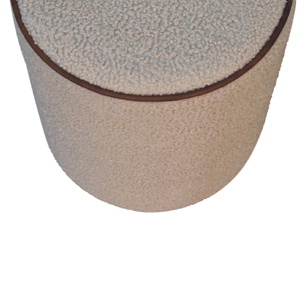 Solid Mango Wood Boucle Upholstered with Leather Trim Serenity Round Stool - Image 4