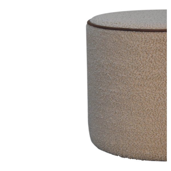 Solid Mango Wood Boucle Upholstered with Leather Trim Serenity Round Stool - Image 5