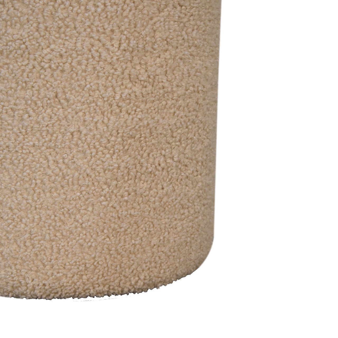 Solid Mango Wood Boucle Upholstered with Leather Trim Serenity Round Stool - Image 6