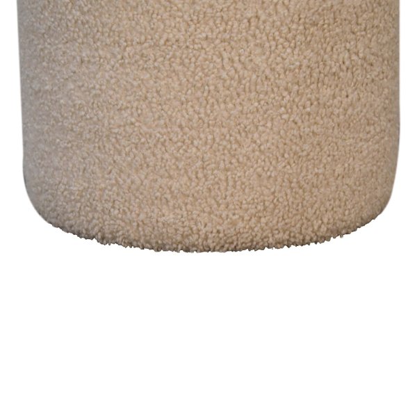 Solid Mango Wood Boucle Upholstered with Leather Trim Serenity Round Stool - Image 7