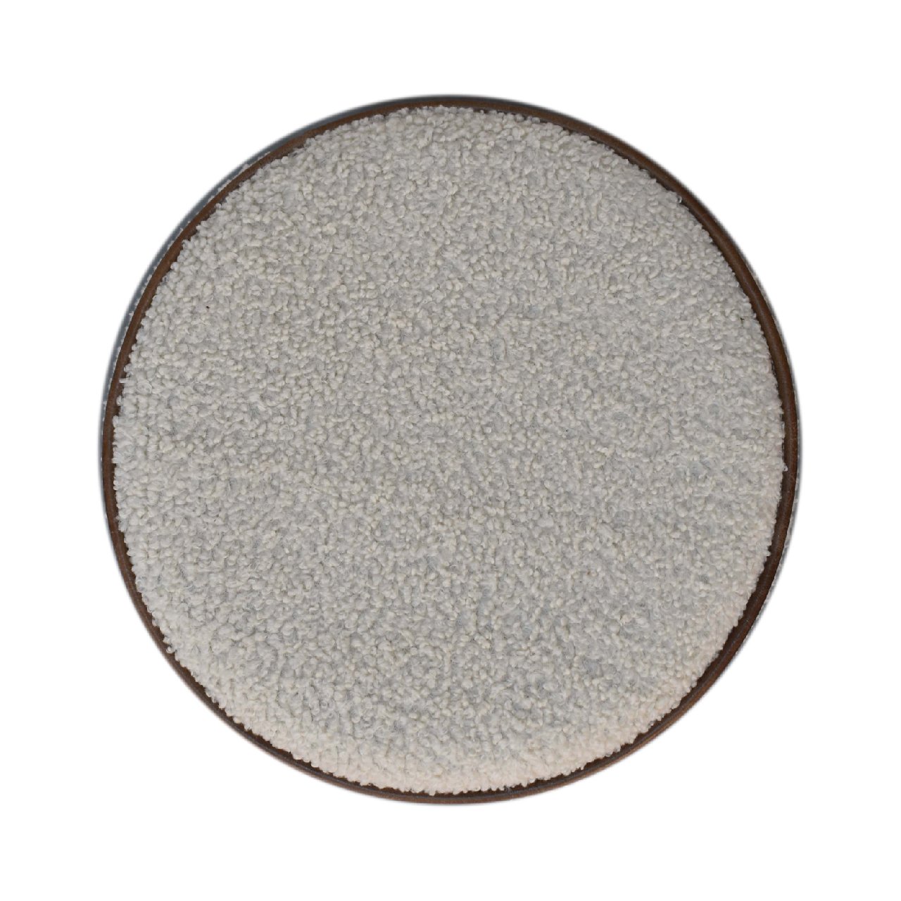 Solid Mango Wood Boucle Upholstered with Leather Trim Serenity Round Stool - Image 8