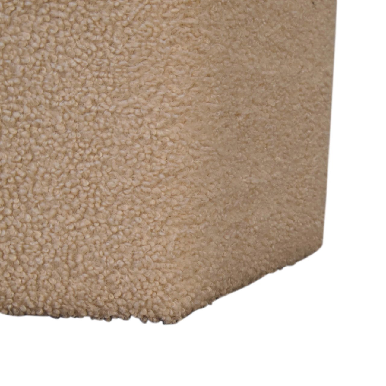 Solid Mango Wood Boucle Upholstery with Leather Trim Finish Serenity Hexagonal Stool - Image 8