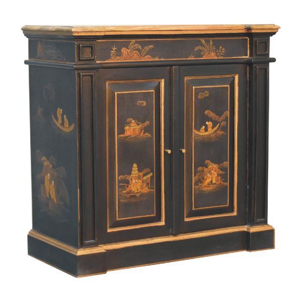 Solid Mango Wood Oriental Hand Painted 2 Door Wine Cabinet - Image 2
