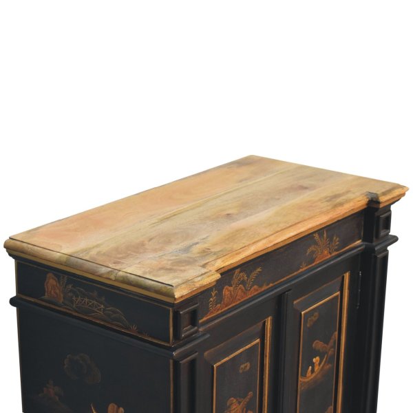 Solid Mango Wood Oriental Hand Painted 2 Door Wine Cabinet - Image 6