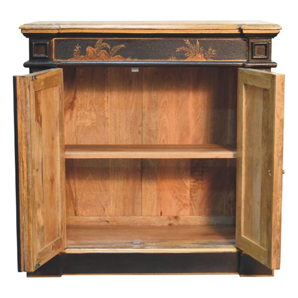 Solid Mango Wood Oriental Hand Painted 2 Door Wine Cabinet - Image 9