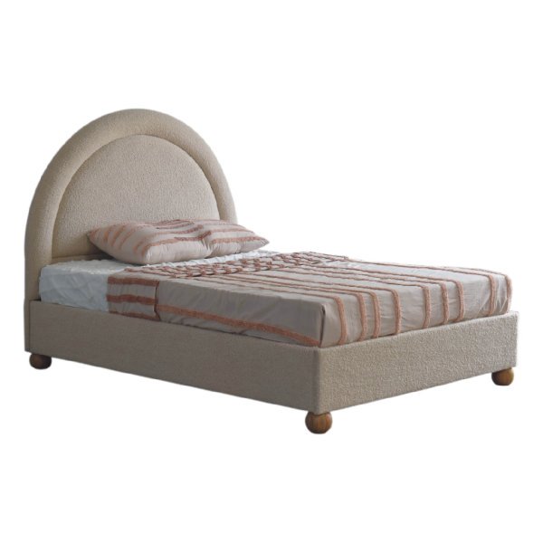 Solid Mango Wood Cream Boucle Upholstered Double Bed - Image 10