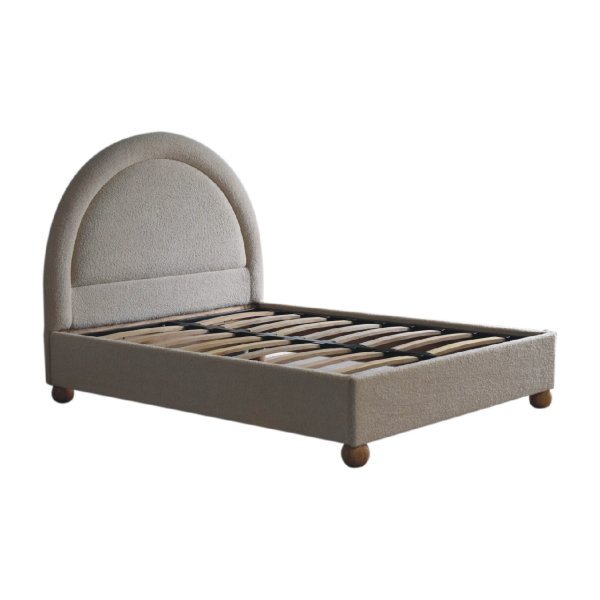 Solid Mango Wood Cream Boucle Upholstered Double Bed - Image 2