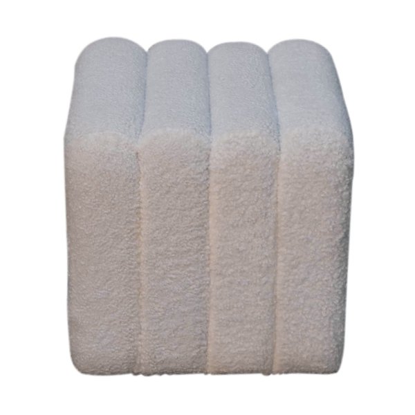 Solid Mango Wood White Boucle Upholstered Wavy Stool - Image 4