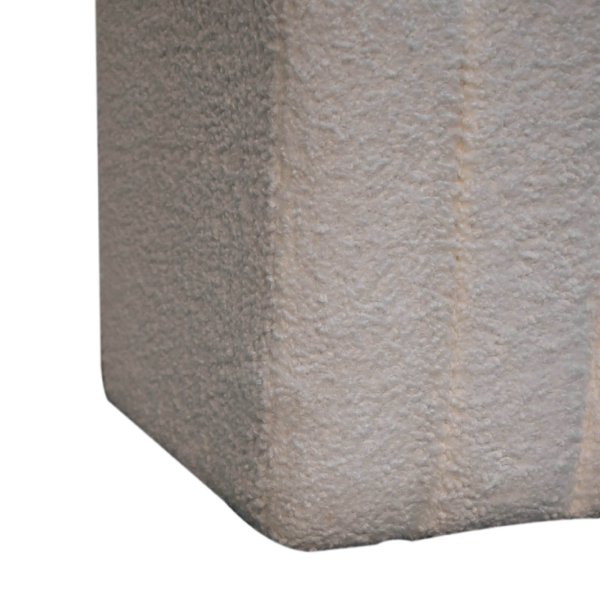 Solid Mango Wood White Boucle Upholstered Wavy Stool - Image 6