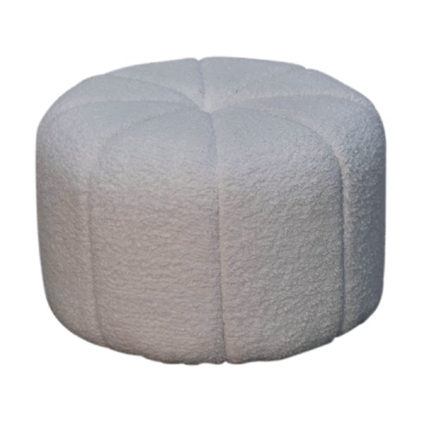 Solid Mango Wood White Boucle Upholstered Circle Stool - Image 2